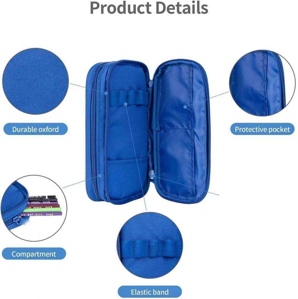 DIY Blue Double-Layer Large Capacity Pencil Case - Versatile and Stylish for Students.