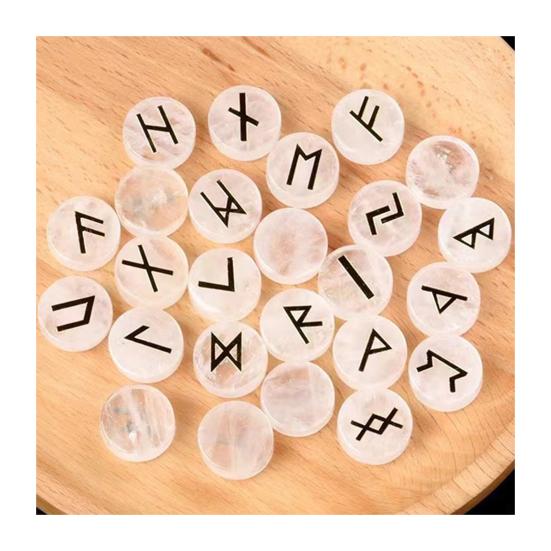 25Pcs Faux Crystal Agate Rune Stone Set Alphabet Rune Round Set Nordic Germanic Language Stone for Witchcraft Fortune-Telling
