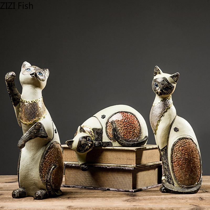 Estatua Creativa de Gato Siamés Adornos de Animales Encantadores Decoración de Escritorio Artesanía Moderna Escultura de Resina de Gatito Decoración Estética para Habitación