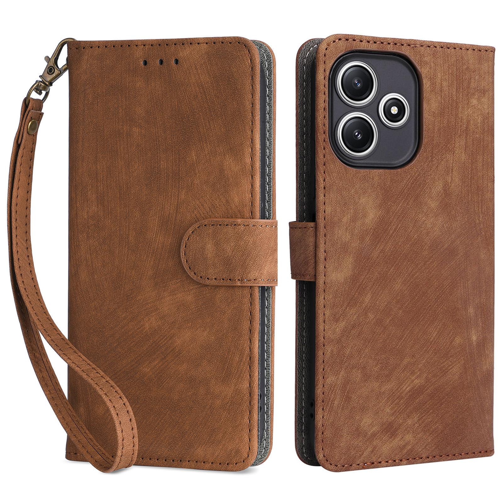 

Wallet Phone Case for Xiaomi Redmi 12 5G (Global)/Note 12R 5G/Poco M6 Pro 5G,Stand Cover RFID Blocking PU Leather Shell with Strap Brown