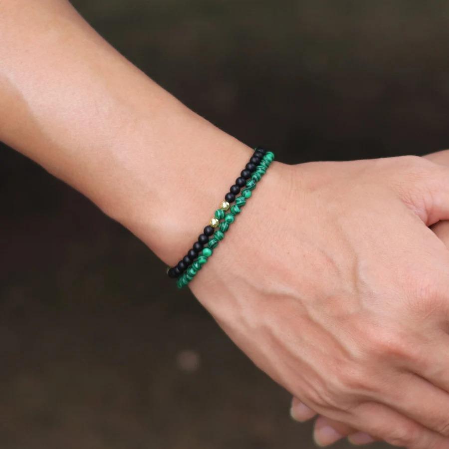 Unique 2Pcs/Set Beaded Bracelet Men 4mm Samll Stone Tiger Eyes Howlite Malachite Braslet Homme Perfect Gift For Boyfriend Joias