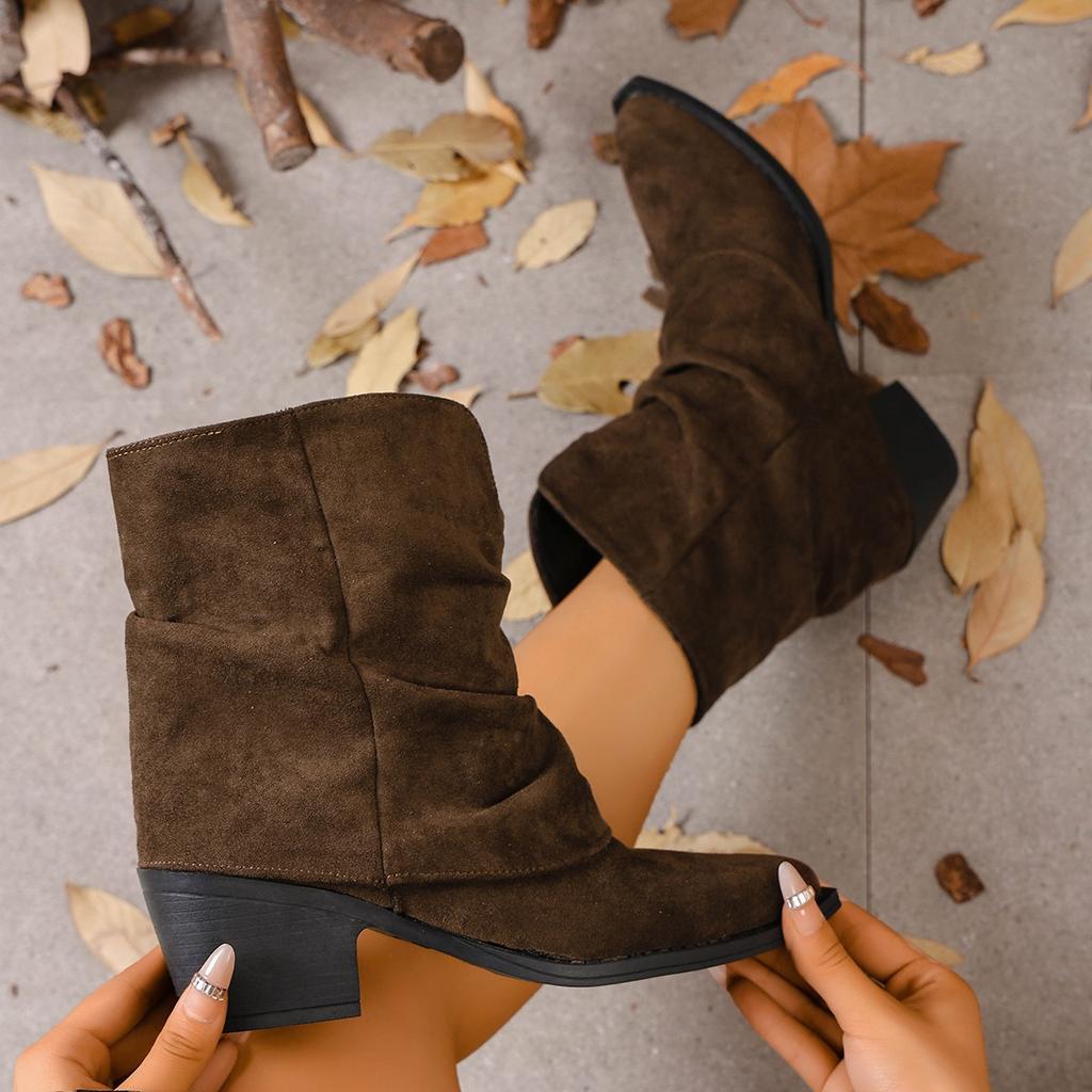 Women's Chelsea Boots Autumn Winter Western Style Denim Short Boots Korean Version Sharp Pointed Toe Rubber Outsole Fashionable