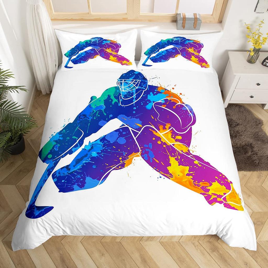 Ice Hockey Sport Duvet Cover Burning Hockey Ball for Teen Athlete Black Polyester Quilt Cover for Friend Gift Bedroom Decoration