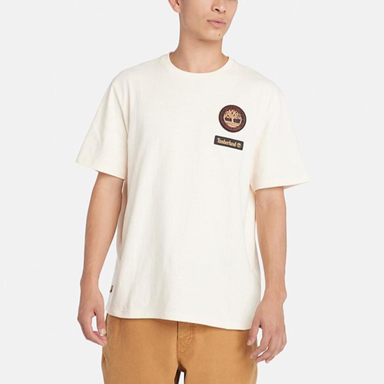 Timberland Solid Color Badge Crew Neck Comfortable Breathable Short Sleeve T-Shirt Unisex Tops Smoke-White A5TDB-V04