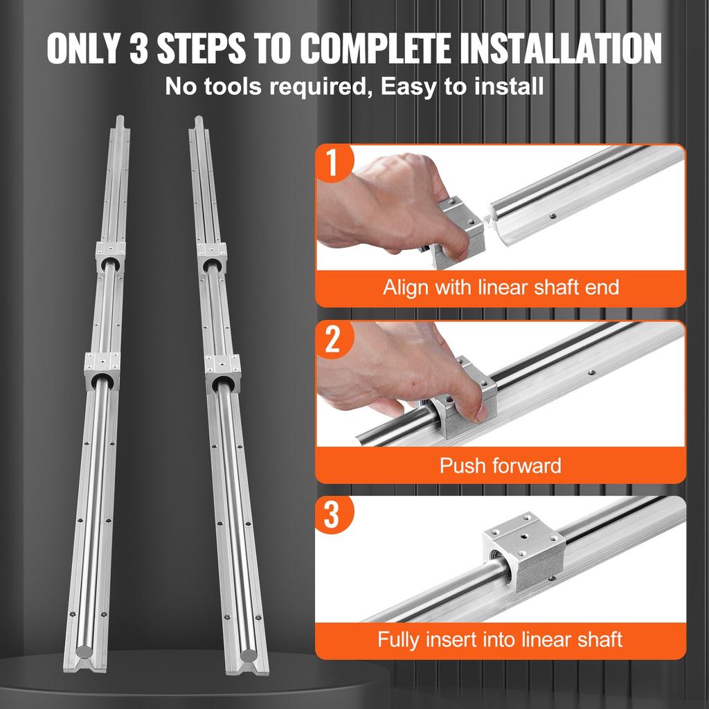 VEVOR Linear Guide Rail Set, SBR20 1500mm, 2 PCS 59 in/1500 mm SBR20 Guide Rails and 4 PCS SBR20UU Slide Blocks