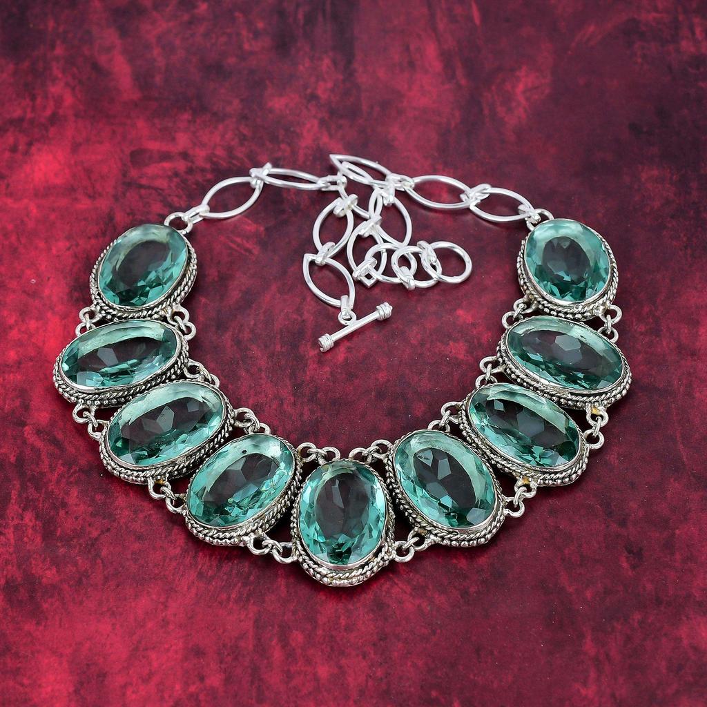 Aqua Apatite Necklace 925 Solid Sterling Silver Adjustable Chain Necklace Gift For Women, Handmade Gemstone Jewelry Necklace
