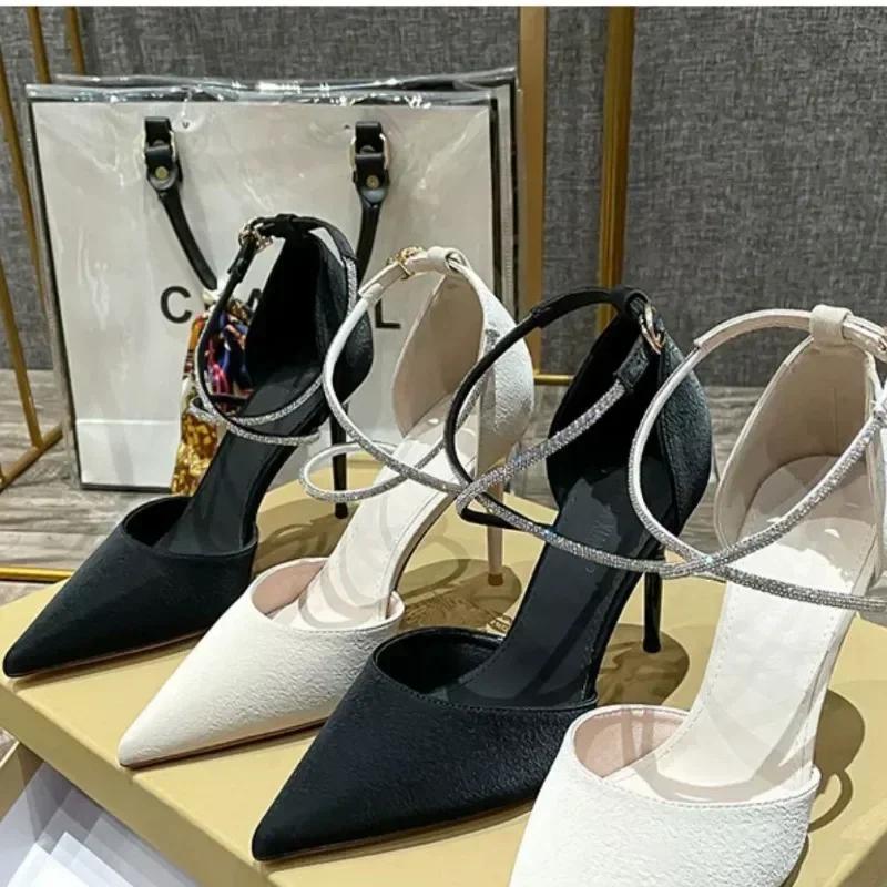 Modemarke Damen Pumps Mode Knöchelschnalle Super High Heels Sandale Damen Flach Partykleid Pumps Spitz Zehen Klobiger Absatz Damenschuhe