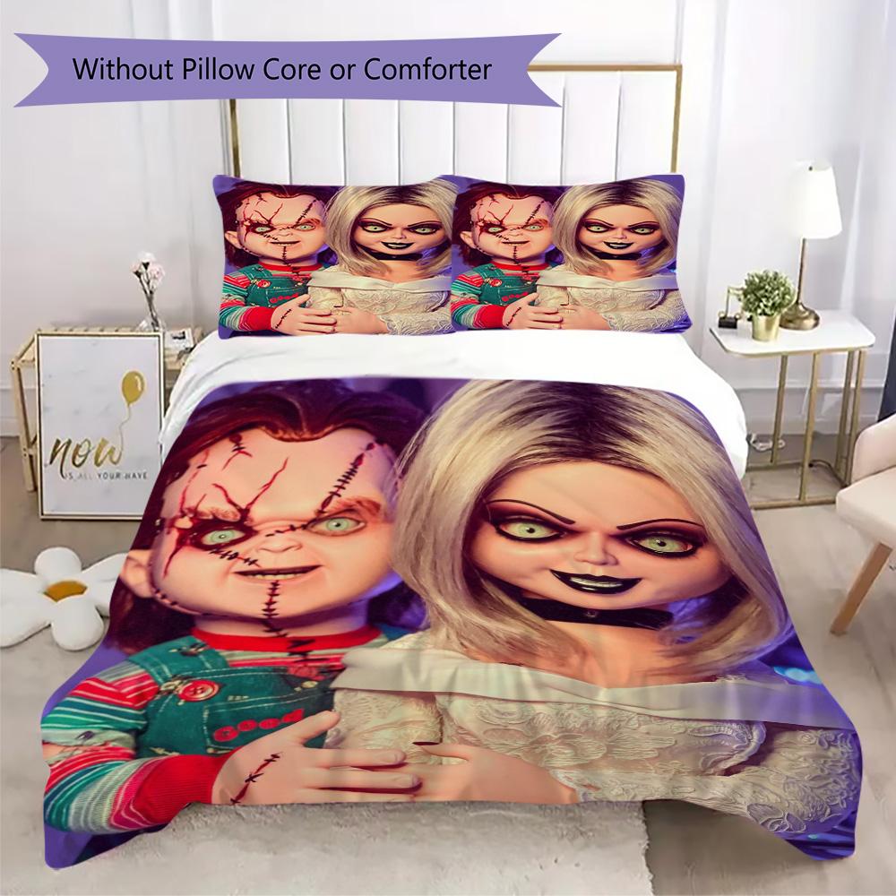 Chucky & Chica theme Pattern Bedding,Quilt Set Quilt Cover Pillowcase Home Birthday Gift (1*duvet cover+2*pillowcase,without core)XSJT0917043
