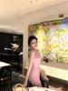TZ6828 Pink Lace Patchwork Camisole Dress: Women's Slim-Fitting, Alluring, Hip-Hugging Short Skirt