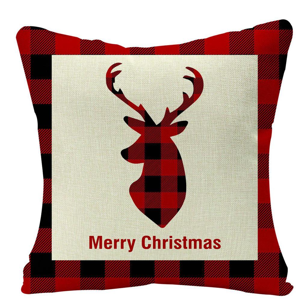 Christmas Plaid Linen Pillowcase Festive Home Decoration Gift Sofa Pillow Cushion Cover