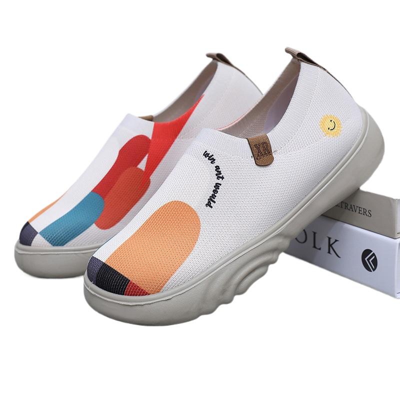 Fashion Spring and Autumn New Women Sneakers Old Beijing Cloth Shoes Platform Colored Painting Casual Soft Sole One Step Shoes