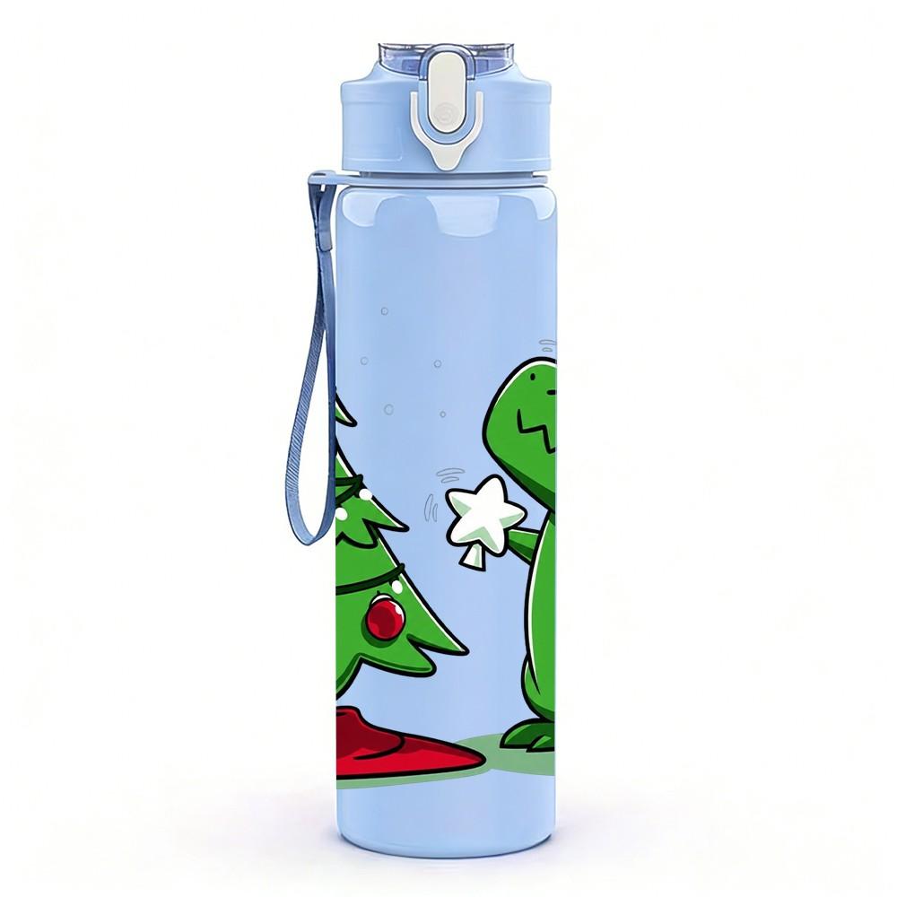 1PC Christmas Tree Dinosaur 750ml Color Plastic Sports Water Bottle Leakproof Flip Straw Lid Suitable for Sports Office Home Use