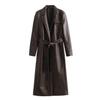 2023 Autumn Women's Mid-Length Distressed PU Leather Trench Coat