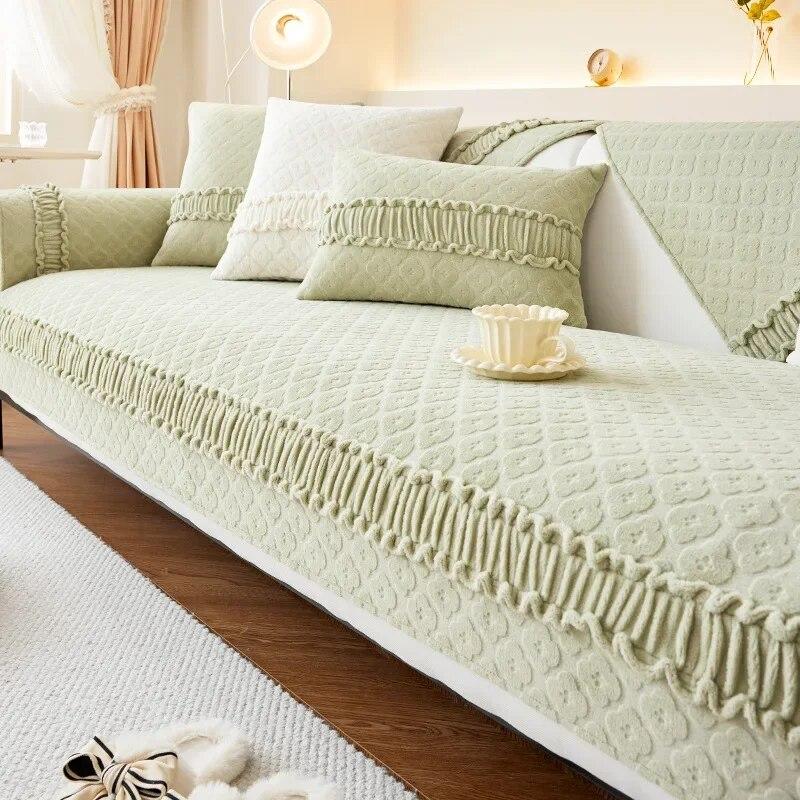 

Утолщенные плюшевые чехлы для диванов, плиссированные подолы, однотонные полотенца для дивана, нескользящие чехлы для диванов, универсальный коврик для дивана для современного домашнего декора 70x70cm 1pcs