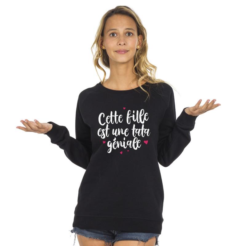 Sweat Femme - CETTE FILLE EST UNE TATA GÉNIALE XS preto