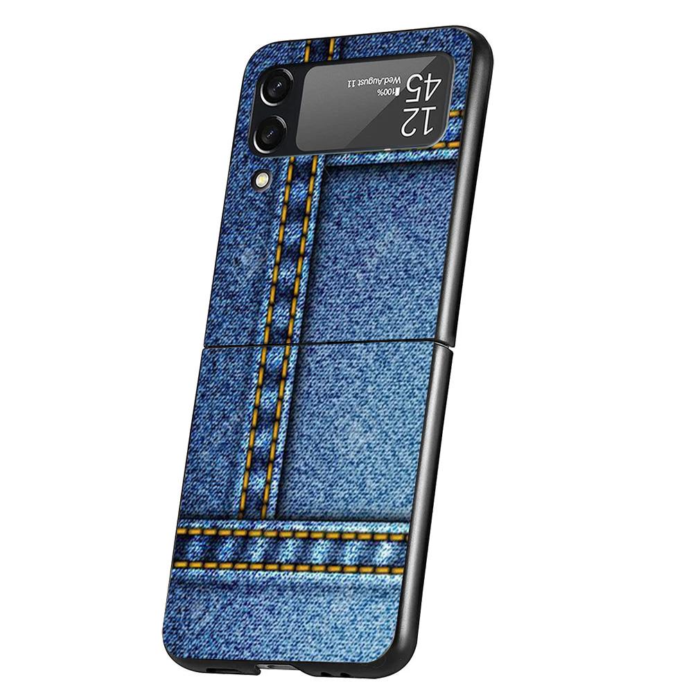 Jeans Cowboy Denim Printed Case Phone Cover for Samsung Galaxy Z Flip 6 5 4 3 5G ZFlip6 ZFlip5 ZFlip4 ZFlip3 Black Hard Trend Fu