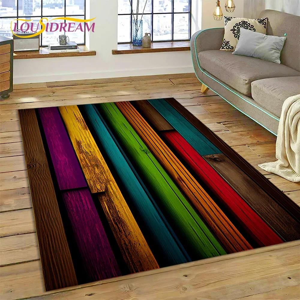 Tappeto con Finitura Legno Colorato per Camera da Letto, Soggiorno, Decorazione Divano Casa, Tappetino Grande per Giochi Bambini