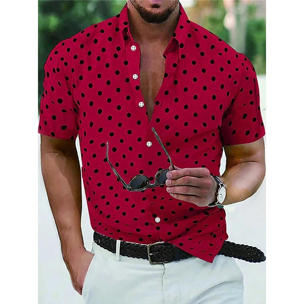 Men's Shirt Button Down Shirt Casual Shirt Summer Shirt Beach Shirt Black White Red White Green Short Sleeve Polka Dot Lapel