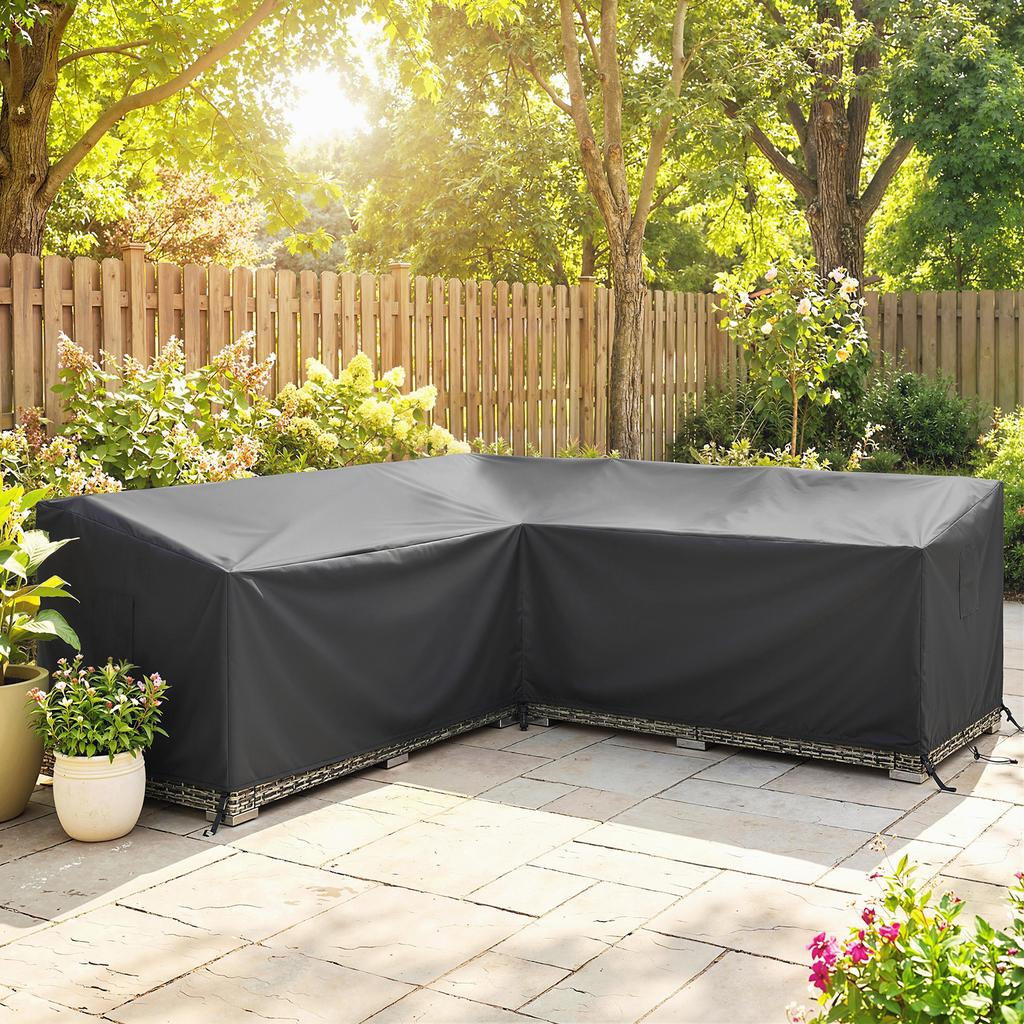 V-Shaped Patio Furniture Cover, Waterproof Outdoor V-Shaped Sectional Sofa Cover, Anti-UV with Air Vent, Black
