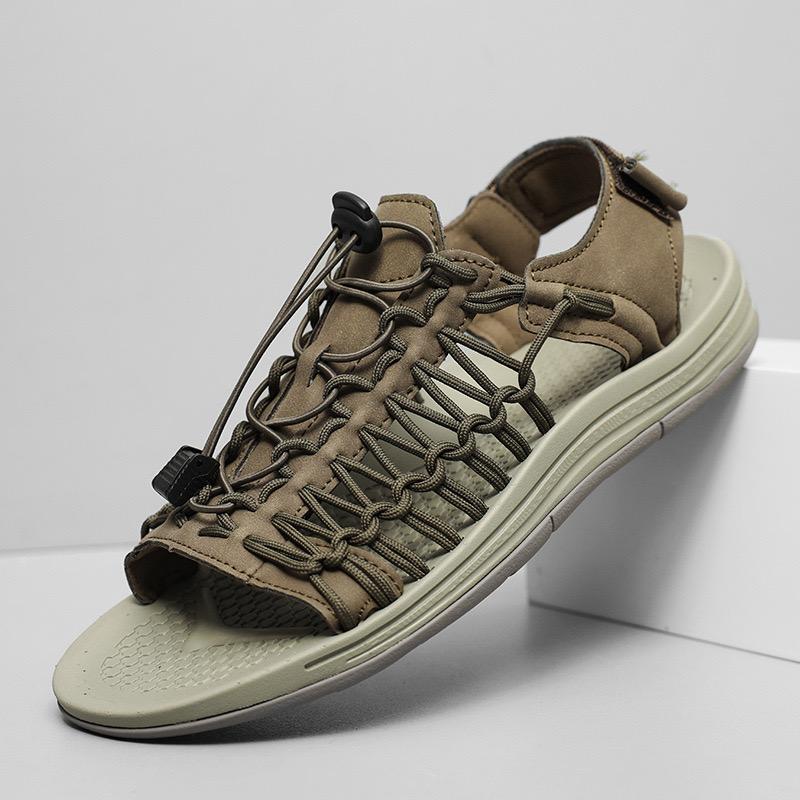 Men's Sandals Fashion Handmade Roman Sandals Summer Hollow Mesh Sandals Outdoor Non Slip Wading Shoes for Men Casual Beach Shoes