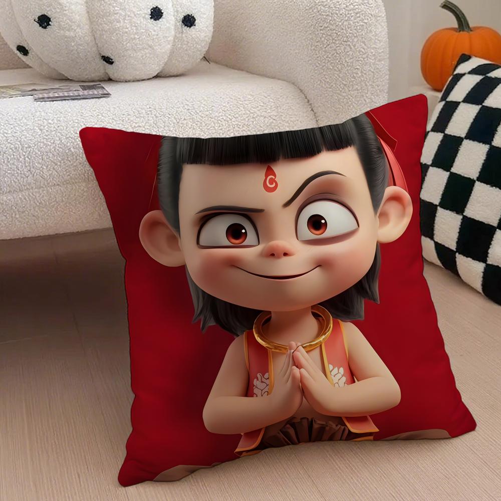 Chinese Style NNe Zha Cushion Cover Throw Pillow Cover Hidden Button Durable Polyester Chair Cushion
