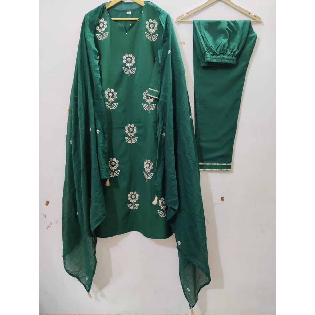 Pure Cotton Party Wear Kurti Pant Dupatta Set Indian Bollywood Ethnic Kurta Set