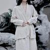 Dark Cool Style Sand-Washed Cotton Linen Midi Skirt and Suit Set - 2 Colors