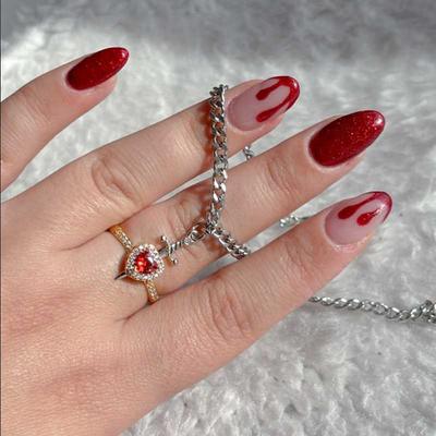 Heart Ring and Sword Necklace Set Copper Gold Color Stainless Steel Crystal Couple Necklaces for Women Men Boyfriend Girlfriend