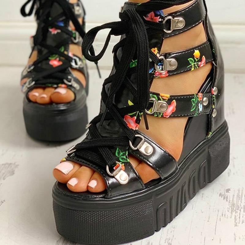 Print Leisure Wedges Women's Shoes 2020 Summer Shoes Women Sandals ...