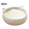 All Season Cat Bed Basket with Cushion Cotton Rope Handwoven Pet Spacious Breathable Ear for Indoor Cats Stretch Space