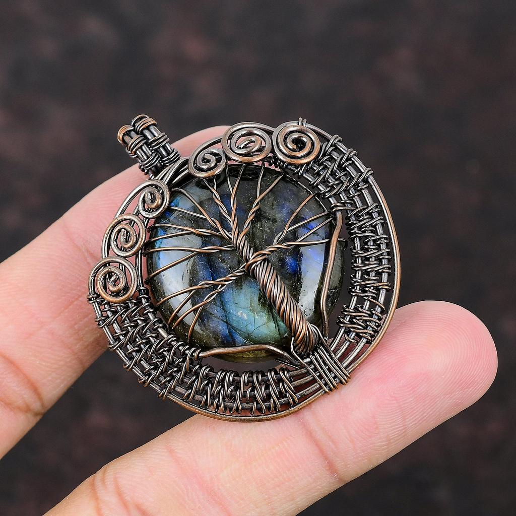 Tree Of Life Labradorite Pendant Copper Wire Wrapped Pendant Gemstone Handmade Jewelry Healing Stone Pendant Gift For Mother Copper Jewelry