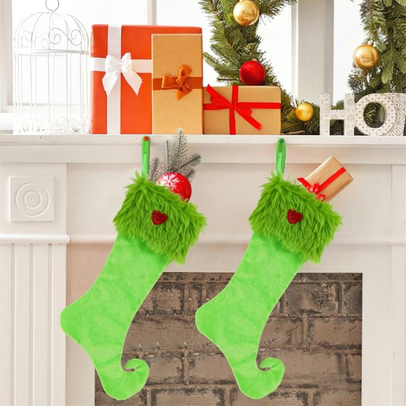 Large Christmas Stocking Soft Fabric Hanging Sock Holiday Party Gifts Bag Decoration For Christmas Tree Ornament Mantels