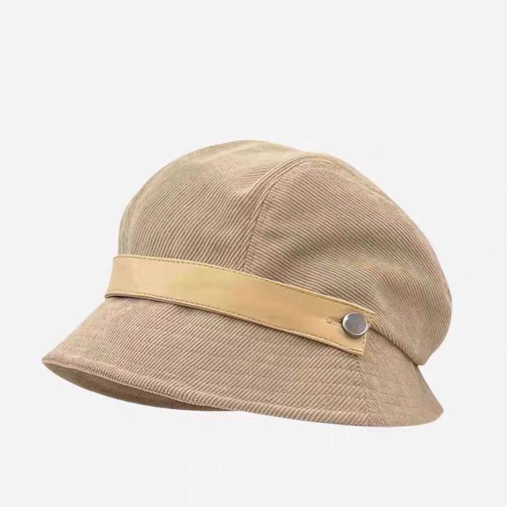 Solid Color Fisherman Cap Corduroy Basin Hat Versatile Style Beret Hat  For Women