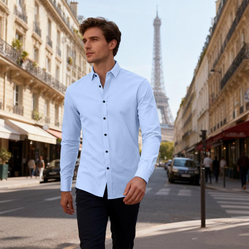 Men's Slim Fit Elastic Shirt, Business Thin Shirt