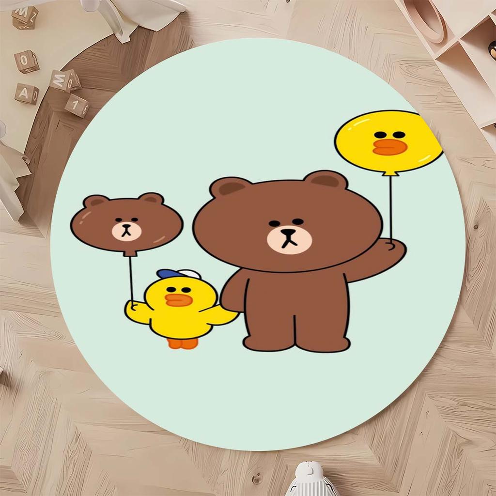 Popular Line Friends Pattern Circular Rug Kids Bedroom Flannel Carpet Playroom Anti-Skid Floor Mat Decor