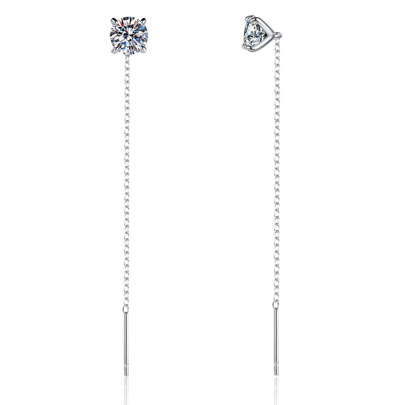Smyoue 5/6.5mm Tassel Round Cut Moissanite Drop Earring for Women Classic Four-claws Lab Diamond Ear Jewelry 925  Silver