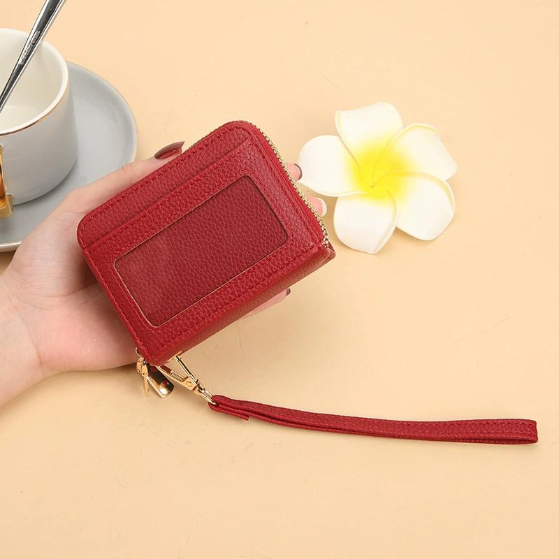 Rfid Card Holder Double Zipper Women Wallet Pu Leather Organ Card Bag Purse Large Capacity Multi-Solt Bank Card Cover Business Card Clip With Window