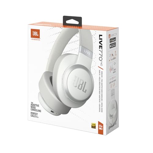 JBL LIVE 770 NC Style/Design/Hybrid Noise Cancelling/Bluetooth Compatible/Multi-Point/Over-Ear Headphones/White/JBLLIVE770NCWHT