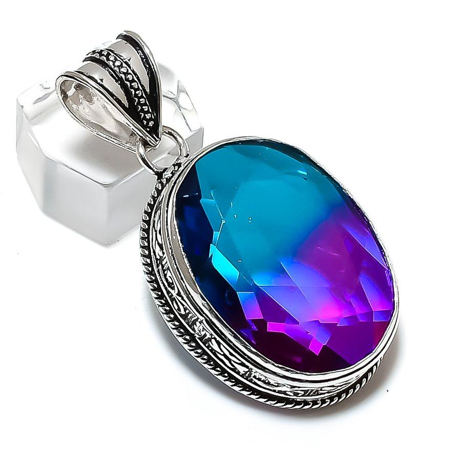 Natural Bi-Color Tourmaline Handmade 925 Sterling Silver Gift Pendant 1.97" Y2T00