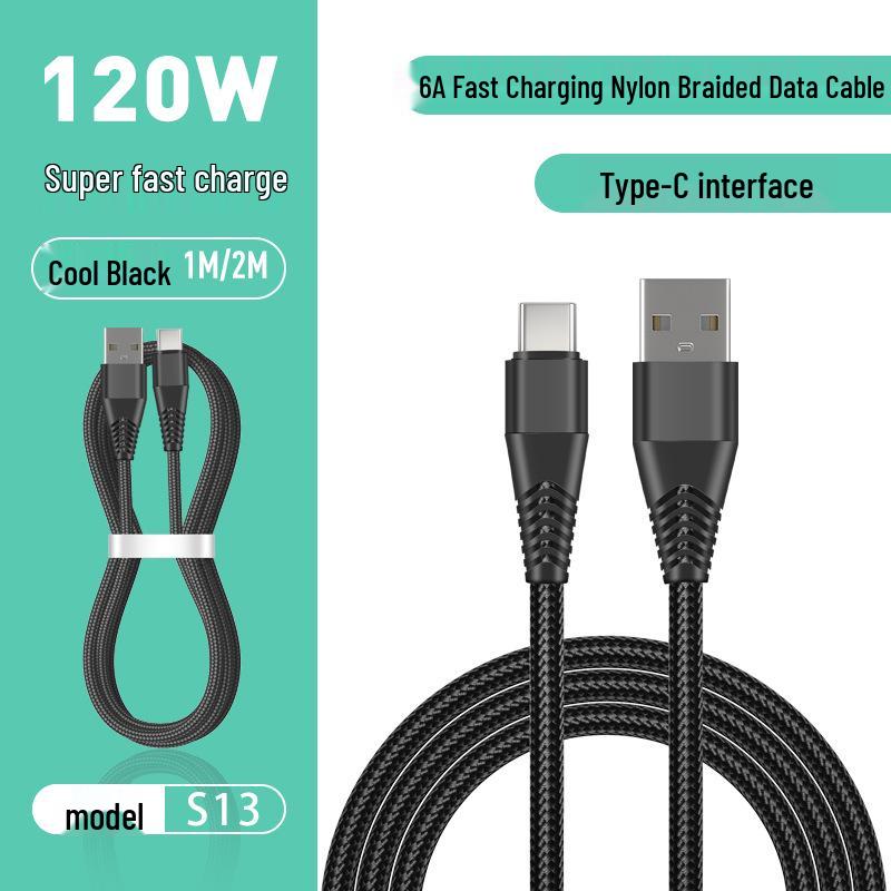 2M Nylon Braided 6A Metal Fast Charging Cable for Android, Apple, Huawei, and Type-C Devices