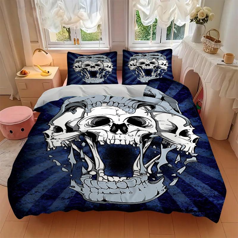 3pcs bedding set Skull Horror Includes 1 Comforter + 2 Pillowcases, Without Pillow Inserts, Soft Comfortable, Lightweight Breathable088
