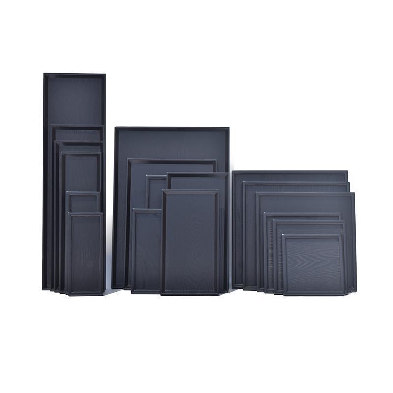 Rectangular Japanese Black Wooden Serving Tray - Solid Wood Plate for Dinner, Tea, or Water Cups. Perfect for Retro Restaurant Decor.