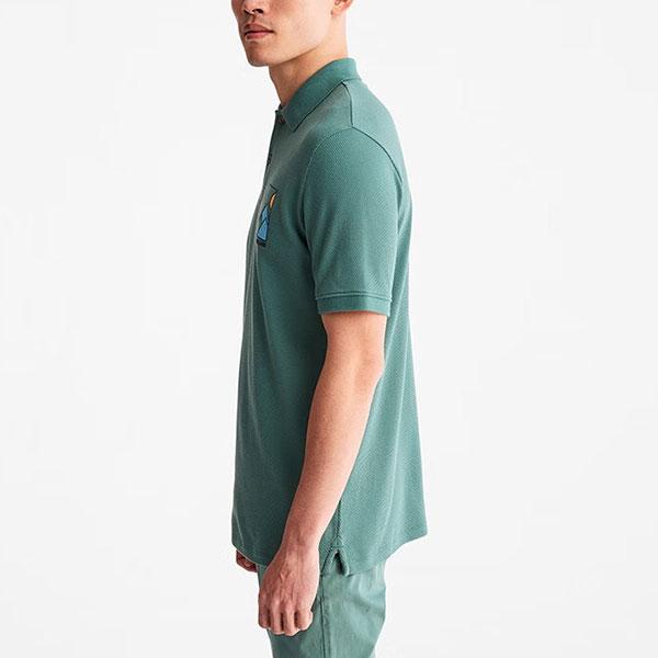 Timberland Letter Pattern Printed Moisture Wicking Sun Protection Short Sleeve Polo Shirt Men Polo Shirts Blue-Green A26QV-CL6
