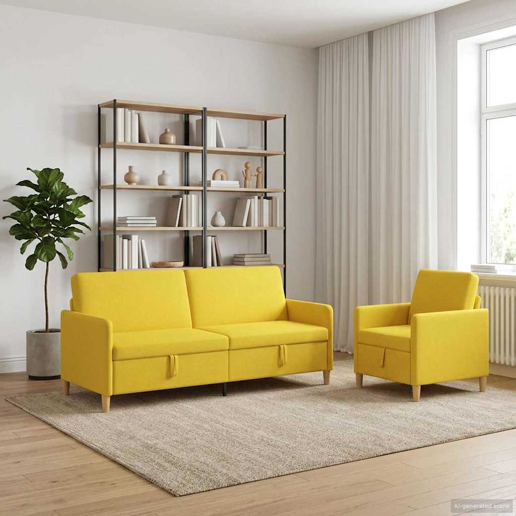 2 Piece Storage Sofa Set Light Yellow Polyester