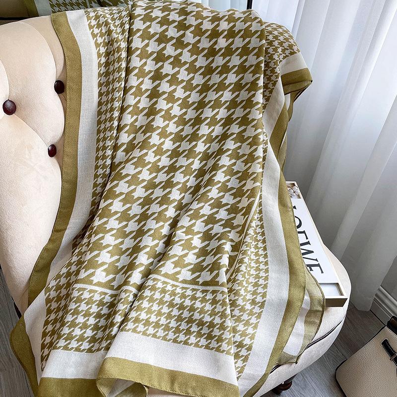 Korean Version of Houndstooth Women's Spring and Summer Sun Protection Shawl Cotton and Linen Beach Towel