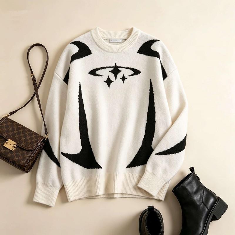 Womens Oversized Round Neck Knit Sweater Loose Fit Office Casual Pullover 2026 Fall Winter