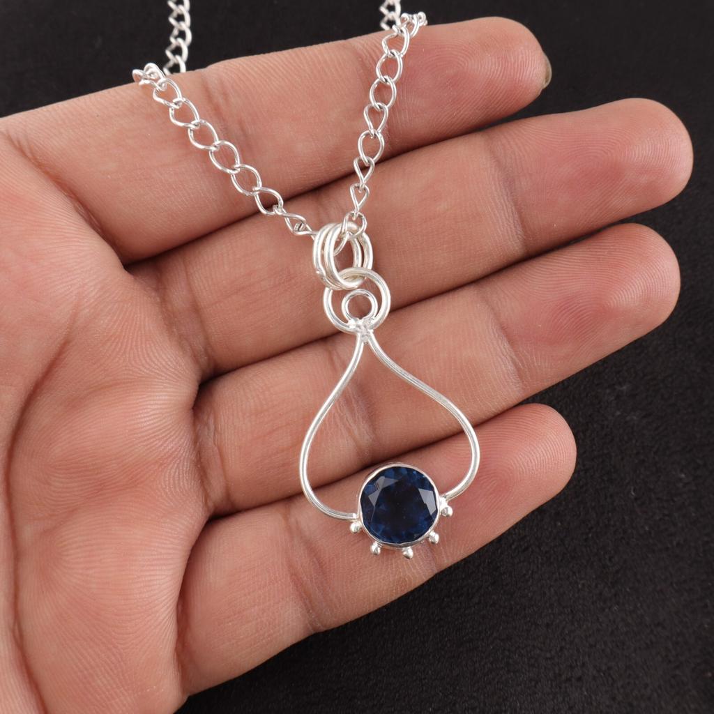 Round London Blue Topaz Gemstone Wife Gift Wedding Pendant 925 Sterling Silver PP-40-18