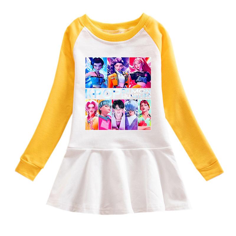 Girls Cartoon Kpop Rumi Zoey Mira Hunters Print Pleat Mesh Dress
