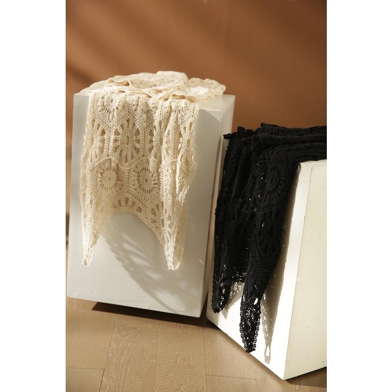 DIMANAF 2024 New Dress Women Knitting Lace Long Hollow Out Sexy Vest O-Neck Hollow Summer Style Tops Tees Loose Basic Black