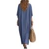 New Fashion V-neck Striped Loose Casual Long Dress for Women European American Vacation Dress